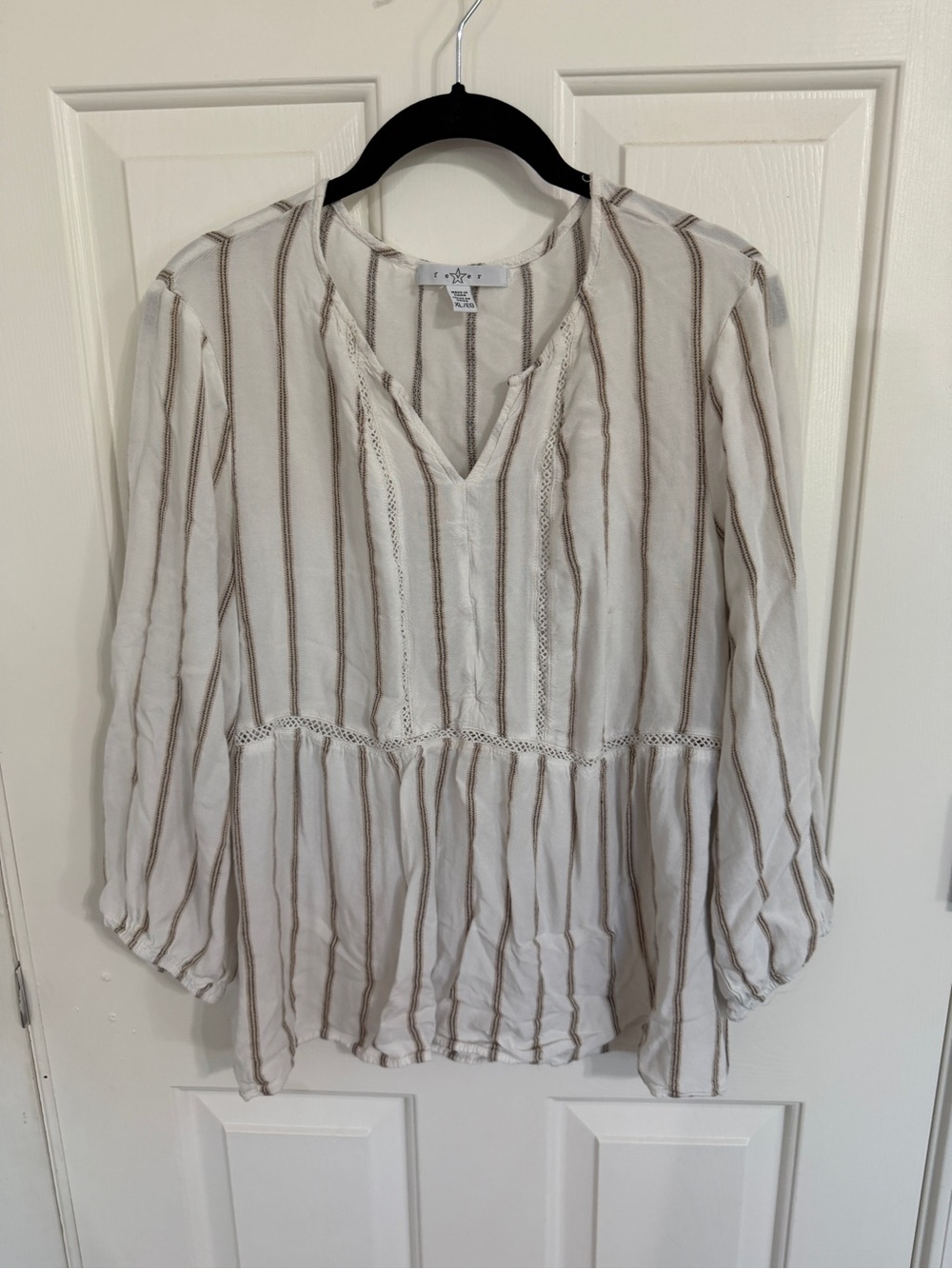 Fever Cream and Taupe Striped Peasant Blouse